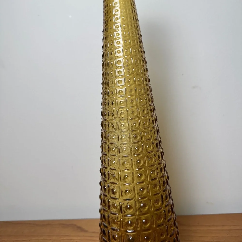 Vintage Tall Empoli Genie Amber Glass Bottle Decanter Italy Vase Embossed MCM‎